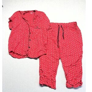TOMMY HILFIGER Womens 2piece Pajama Set Short Sleeve/Pants TH Logo Sz XL Red